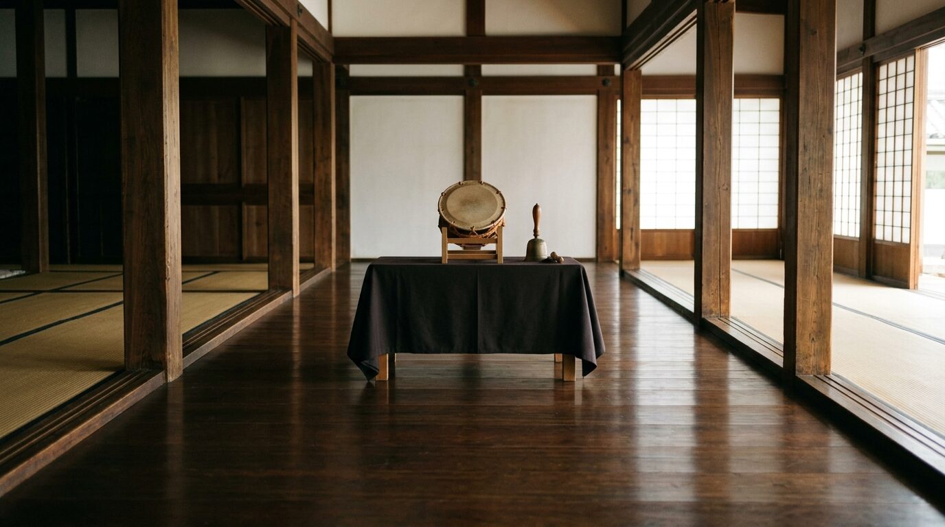 本堂に並ぶ法具のたたずまい